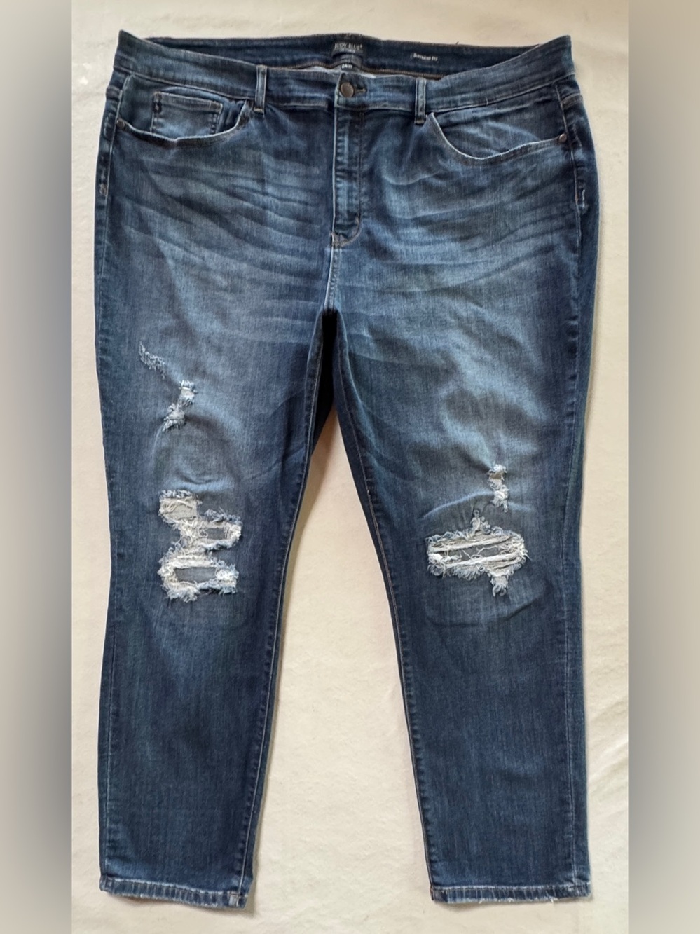 Judy Blue Boyfriend Fit Jeans Patched Rips High Rise JB8284MD Women’s Plus (24W) - Picture 3 of 17